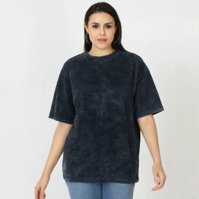Model Wearing Acid Wash Tee
